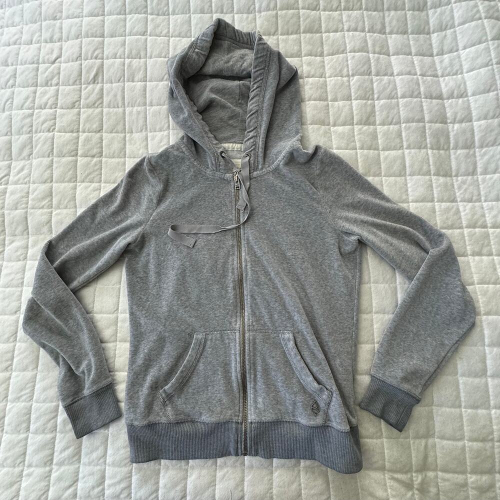 Vintage Hollister Hoodie Womens Medium Gray Velour Retro Y2K Grunge Streetwear